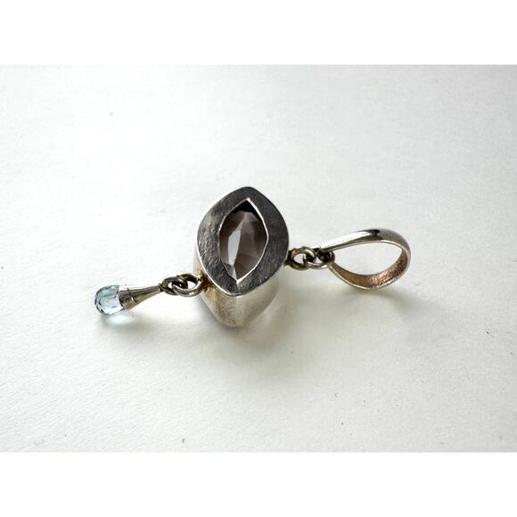 Rose Quartz Marquis Blue Topaz Briolette Sterling Silver Pendant - Picture 4 of 4